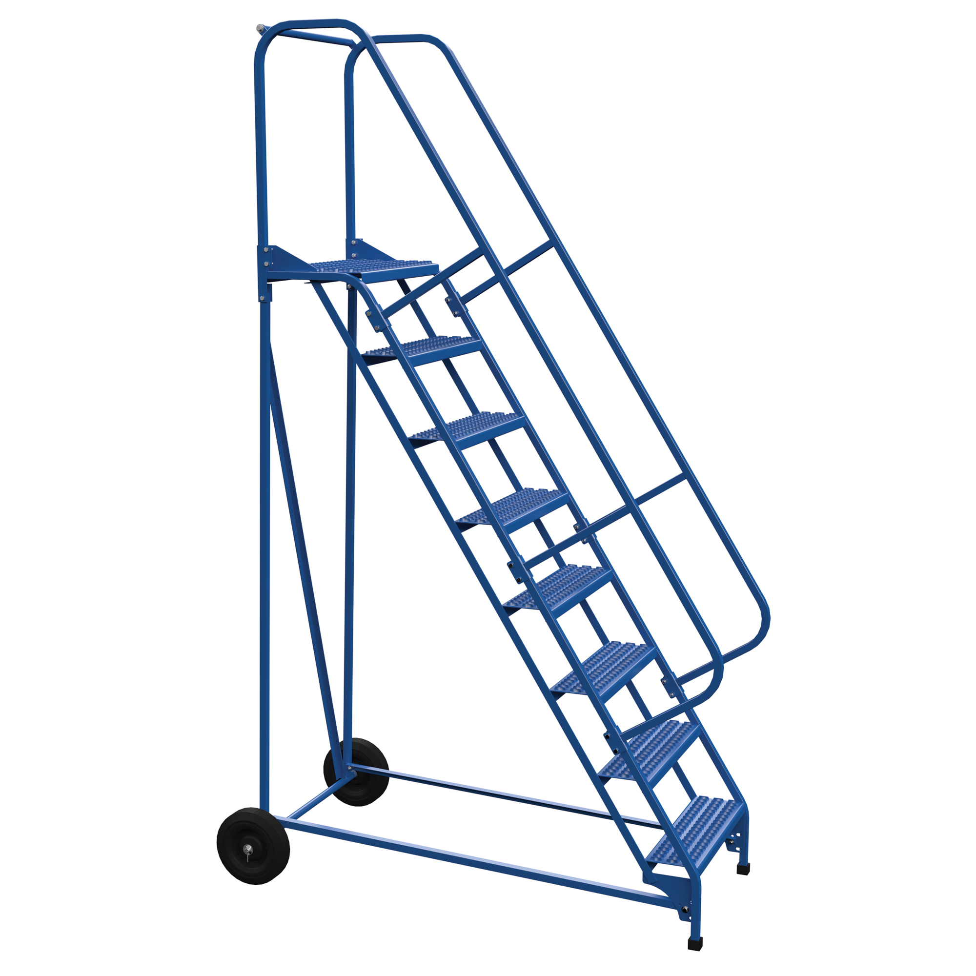 Vestil 8-Step Grip Strut Folding Ladder - 110in. Height, Steel, Removable Handrails, Model# LAD-RAF-8-24-G